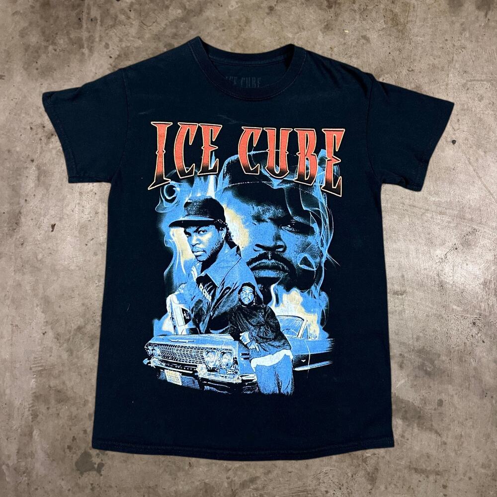 Ice Cube Collage Graphic T-Shirt Black 90s Retro Hip Hop Rap Black Mens Size S